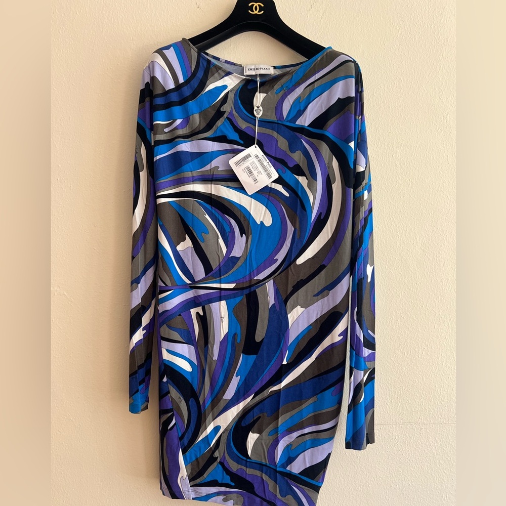 NWT Emilio Pucci Blue and Purple Swirl Dress Italy Size 40 USA 6 Multi Color - Picture 1 of 12